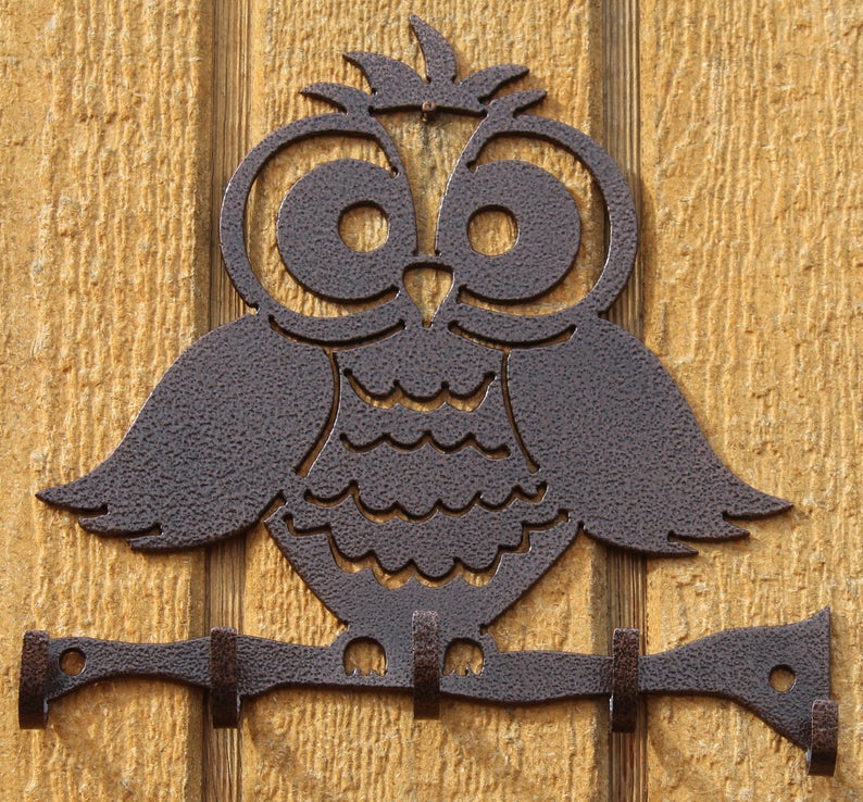 Owl Key Holder Metal Wall Art Home Decor Etsy