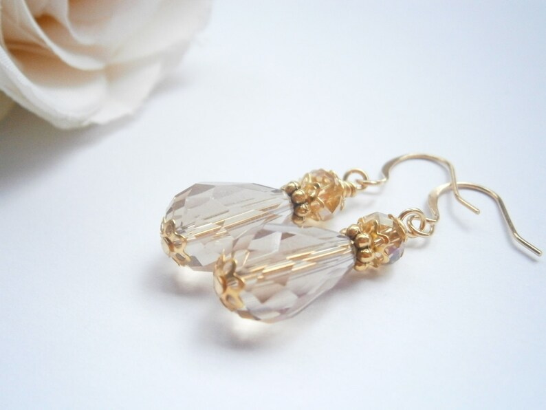 Champagne Drop Earrings Golden Brown Dangle Earring Beaded Etsy