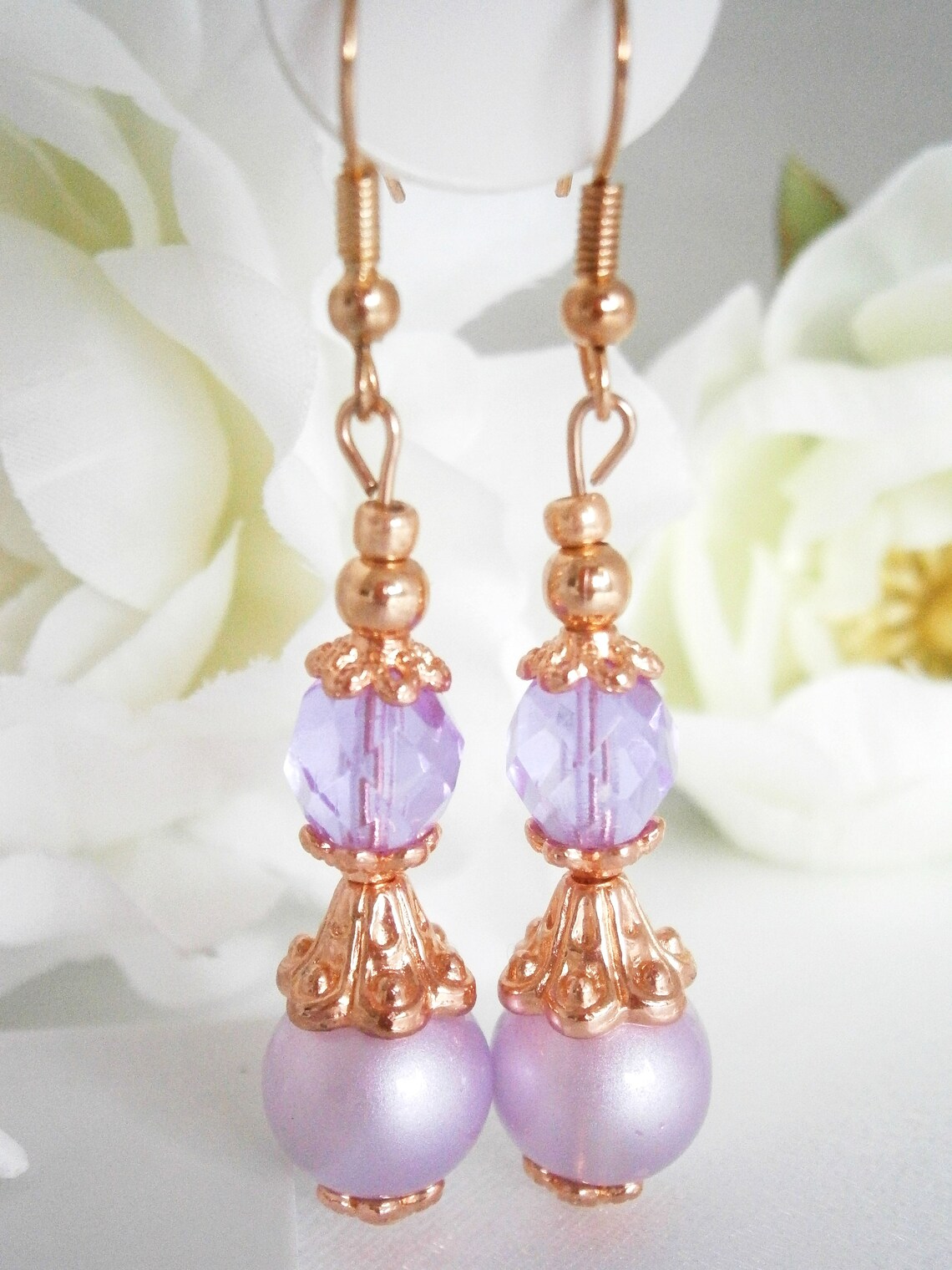 Light Purple Earring Lavender Dangle Earrings Czech Glass Etsy