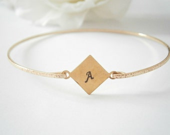 Initial Bangle Bracelet- Monogram Bangles - Gold Plated Jewelry - Personalized Jewelry - Bridesmaid Gift - Custom Jewellery - Hand Stamped