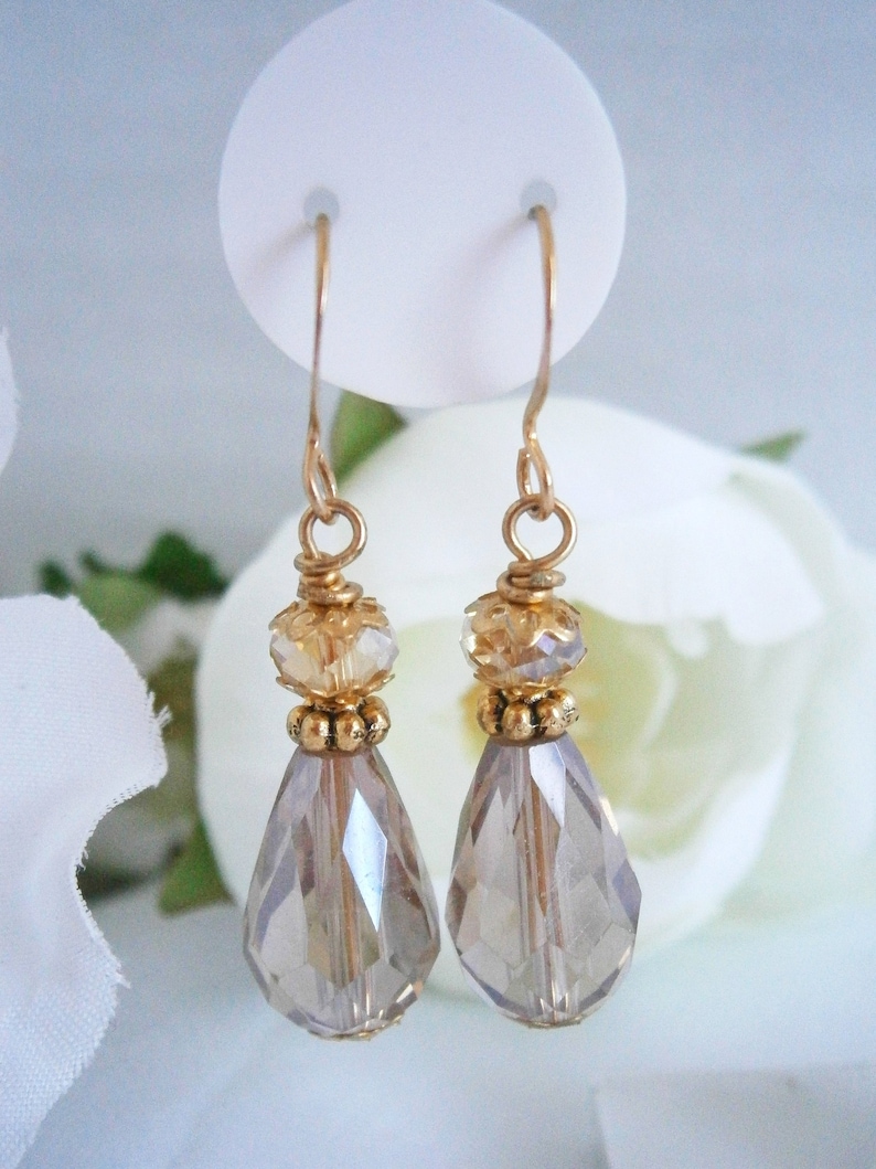 Champagne Drop Earrings Golden Brown Dangle Earring Beaded Etsy