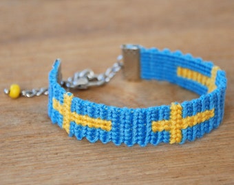 Swedish flag jewelry, Flag of Sweden friendship bracelet, Cross bracelet