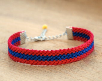 Mongolian flag friendship bracelet, Flag of Mongolia adjustable jewelry