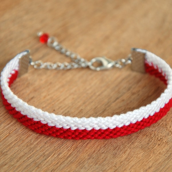 Poland flag bracelet, Polish flag adjustable friendship bracelet