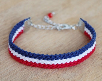 French Flag Bracelet, Paris bracelet, Friendship bracelet, Paris theme party favors, Tour de France, Vive la france