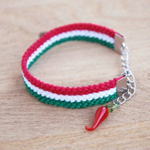 Italian horn bracelet, Italian flag bracelet, Napoli jewelry, Friendship bracelet, Naples Italy bracelet, Red chili pepper, Cornicello charm