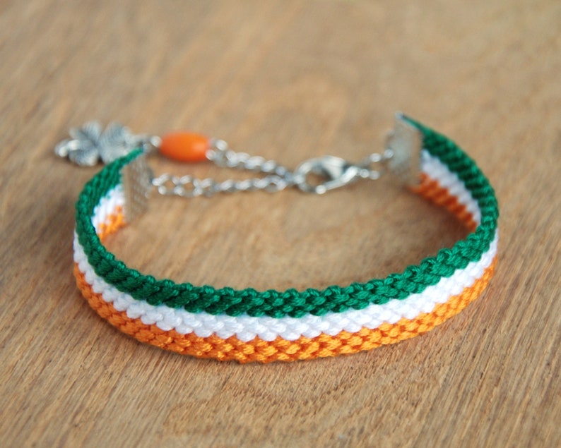 Irish flag bracelet, Irish four leaf clover friendship bracelet gift, Shamrock bracelet, Ireland flag gifts, Notre Dame football image 4