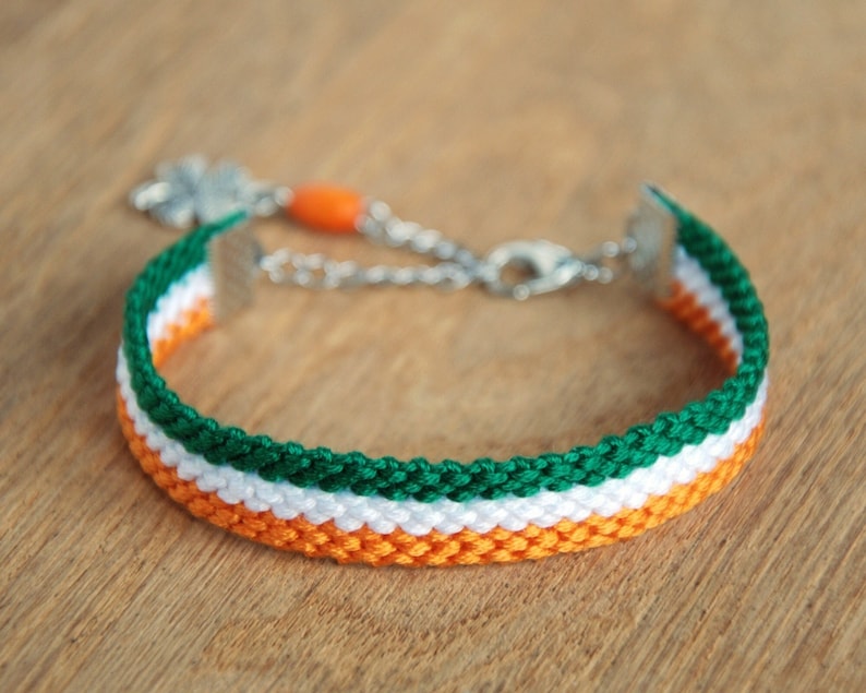 Irish flag bracelet, Irish four leaf clover friendship bracelet gift, Shamrock bracelet, Ireland flag gifts, Notre Dame football image 1