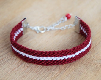 Latvia flag friendship bracelet, Latvian flag adjustable wristband