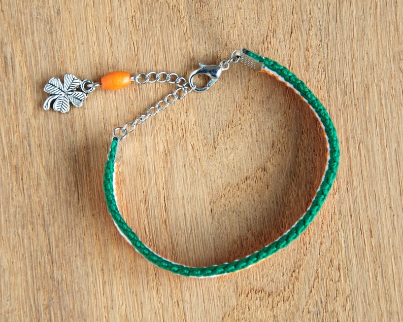 Irish flag bracelet, Irish four leaf clover friendship bracelet gift, Shamrock bracelet, Ireland flag gifts, Notre Dame football image 3