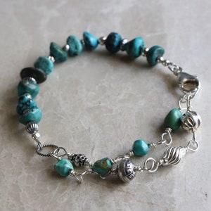 Turquoise Nugget Bracelet, Turquoise Bracelet, Southwestern Turquoise Bracelet, Sterling Silver Turquoise Bracelet, Turquoise Boho Bracelet