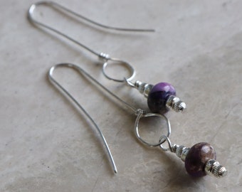 Purple Bead Earrings, Purple 925 Earrings, Jasper Earrings, Boho Purple Earrings, Purple Dangle Earrings, Artisan Earrings, French Wires