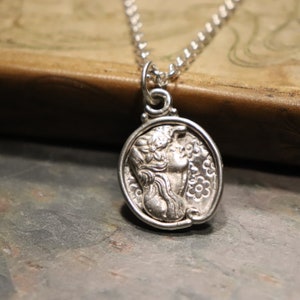 Art Nouveau Lady Sterling Silver Pendant Necklace, Delft Sand Cast