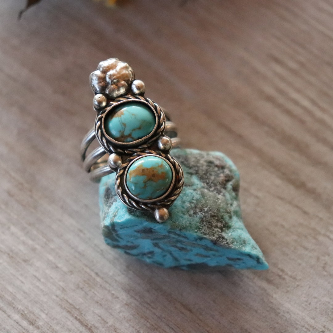 Kingman Turquoise Sterling Silver Ring, Oxidized Boho Statement Ring - Etsy