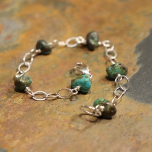 Turquoise Nugget Bead 925 Silver Bracelet, Turquoise Bead Bracelet, Boho 925 Sterling Silver Blue Bracelet, Stacking Bracelet, Lobster Clasp