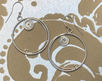 Filagree Sterling Silver Earrings, Swirl Design 925 Earrings, Silver Hippie Earrings, Silver Hoop Earrings, French Wires, Boho Earrings