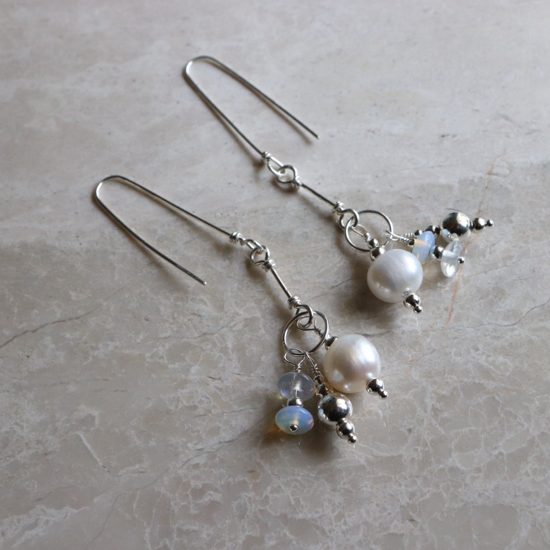 Pearl Drop Earrings, Crystal Drop Earrings, Opal Earrings, Boho ...