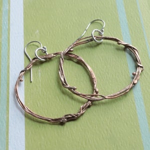 Large Copper Wreath Hoop Earrings With Sterling Silver French Wires, Brutalist Design, Freeform Earrings, Hippie Earrings, Boho Hoop Earring