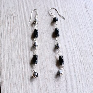Black Crystal Earrings, Black and Silver Faceted Glass Sterling Silver Earrings, Gothic Earrings, Crystal Boho Earrings, Disco Ball Earrings