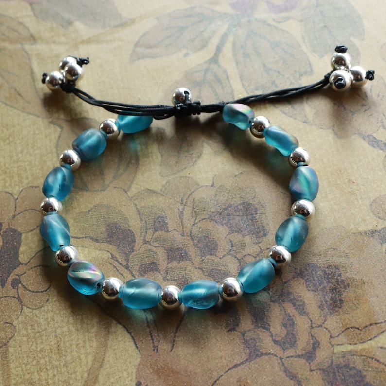 stacking bracelet rolo adjustable chain Adjustable aqua beaded bracelet aqua gifts for her aquamarine tones blue bracelet