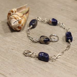 Soladite 925 Sterling Silver Chain Bracelet, Blue Gemstone Bracelet,  Blue Bead Boho Hippie 925 Chain Stacking Bracelet, Lobster Clasp