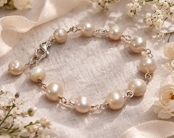 Baroque Freshwater Pearl Bracelet, Sterling Silver Wire Wrapped Boho Bracelet