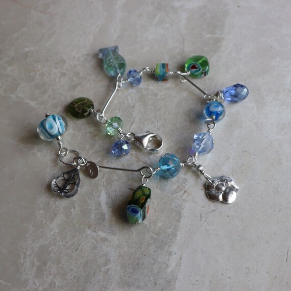 Blue and silver bracelet- blue glass beads with sterling silver