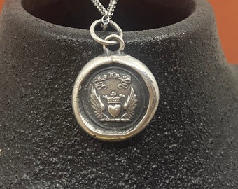 Spero, 'Ik hoop het'.  Wees een positieve, vrije geest.  Hart met vleugels.  Handgemaakte wax seal hanger.