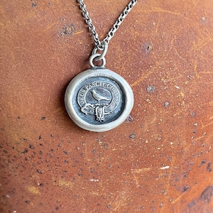 Small God Feeds the Ravens 15mm sterling silver antique wax letter seal. Religious pendant featuring a crow or raven   (A01-1)