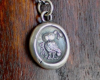 Owl of Athena, impression of grand tour seal,  Sterling silver, with or without chain.