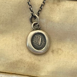 Small antique wax seal pendant.  Irish harp and shamrock.  250 year old wax seal impression. Irish interest.