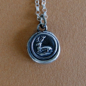 Stag..... musician and a lover of harmony.... antique wax letter seal, sterling silver,  necklace, amulet, meaningful jewelry, , symbolic