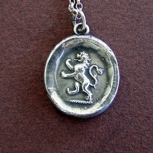 Valiente, Sello de carta de cera antigua, Plata de ley, Emblema de coraje del León,