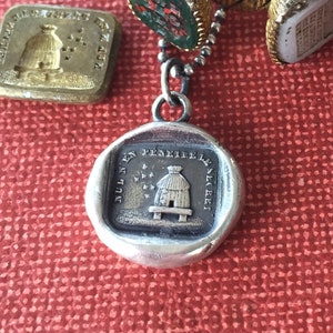 Beehive pendant, sterling bee necklace. Antique wax letter seal. Busy bee necklace.