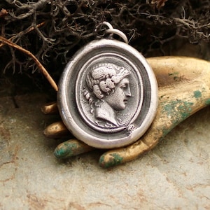 Medusa Kopf, antike Wachs Brief Siegel, Tassie Intaglio mit der griechischen Gorgone. Wilde Frau Anhänger