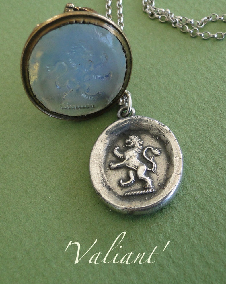 Large.......Valiant Lion emblem of courage, Sterling silver Antique wax letter seal