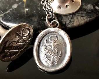 Silver Anchor Necklace Wax Seal Necklace, Nautical Jewelry, sailor pendant, 'Hope' pendant.