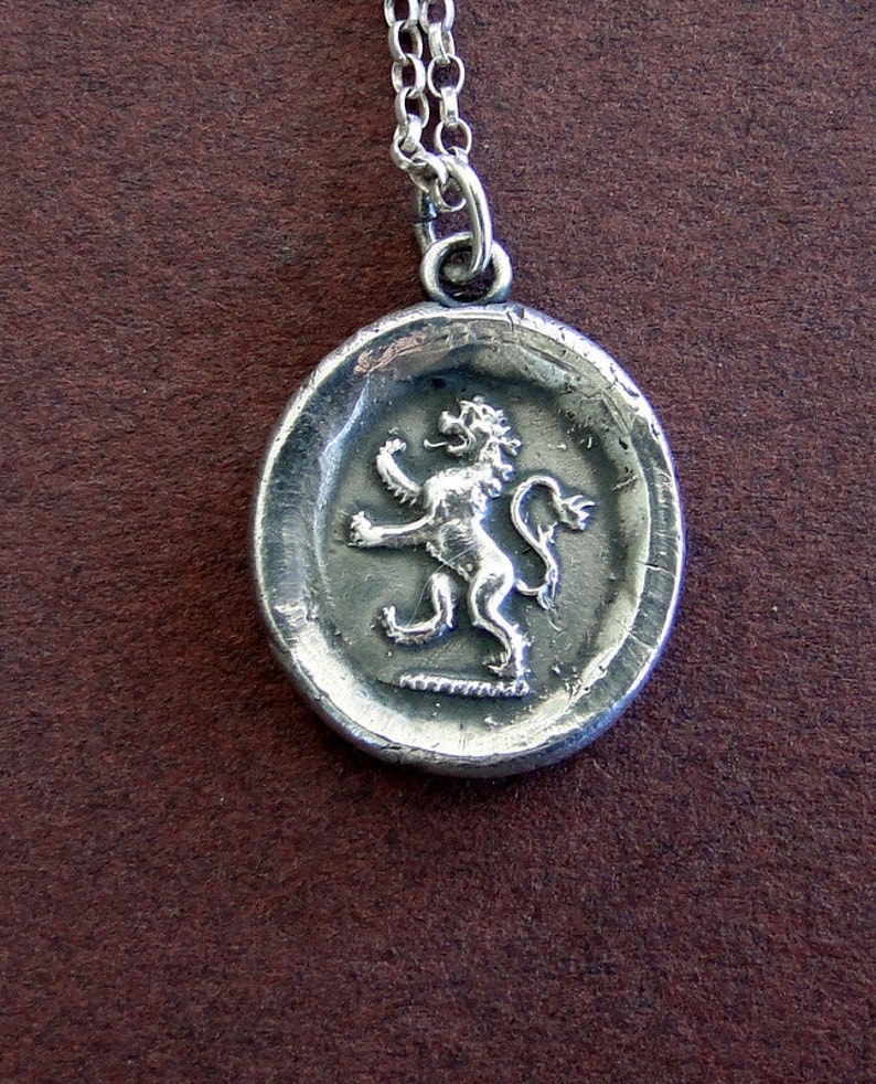 Large.......Valiant Lion emblem of courage, Sterling silver Antique wax letter seal