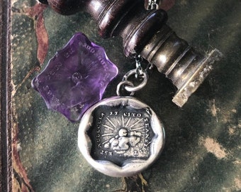 Storms pass and hard times don't last forever..... handmade, sterling, antique wax seal necklace.