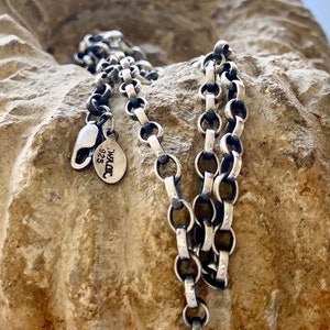 4mm rolo belcher chain.  Made in your size. Sterling silver chain with lobster clasp. Oxidised and hand polished.