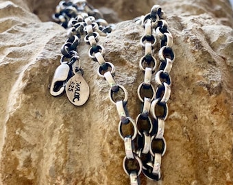 4mm rolo belcher chain.  Made in your size. Sterling silver chain with lobster clasp. Oxidised and hand polished.