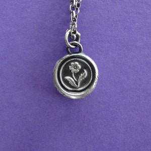 Forget me not flower pendant.  Sterling silver victorian sentiment.  Antique wax seal jewelry