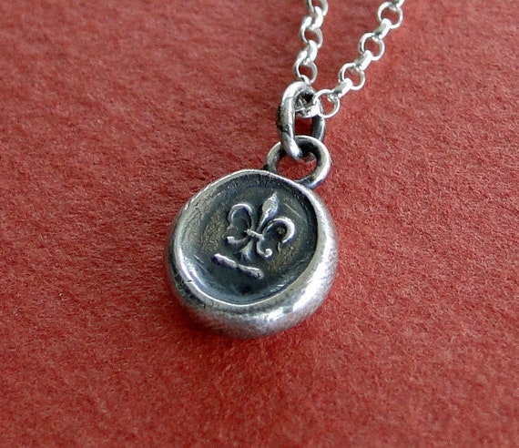 Fleur De Lis Necklace Antique Wax Seal Stamp Sterling Silver