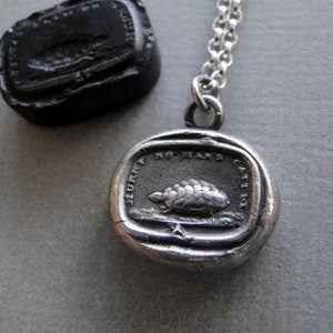 Patience….. hurry no mans cattle….. antique wax letter seal pendant, sterling.