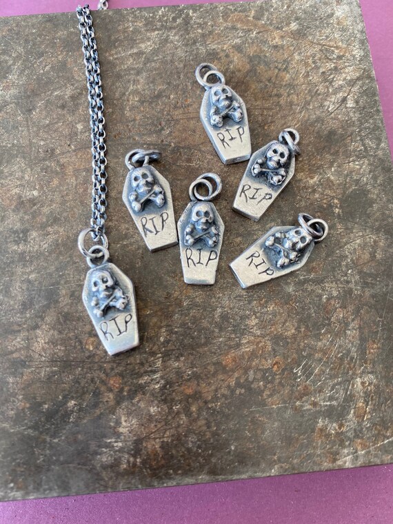 Spooky Sterling Coffin Pendant. Handmade Skull and Crossbones 