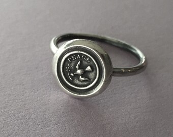 Peace ring,  wax seal jewelry, sterling silver, amulet