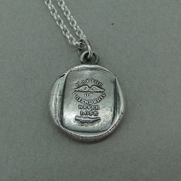 amitié, puzzle Rebus, empreinte de sceau de cire antique, que les ailes de l’amitié ...... 100% argent sterling.