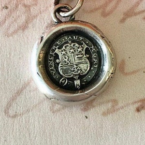 Victory or death! Vincere aut Mort.  Antique wax letter seal impression.  Empowering, motivational, meaningful jewelry