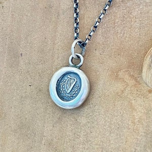 Small antique wax seal pendant.  Irish harp and shamrock.  250 year old wax seal impression. Irish interest.