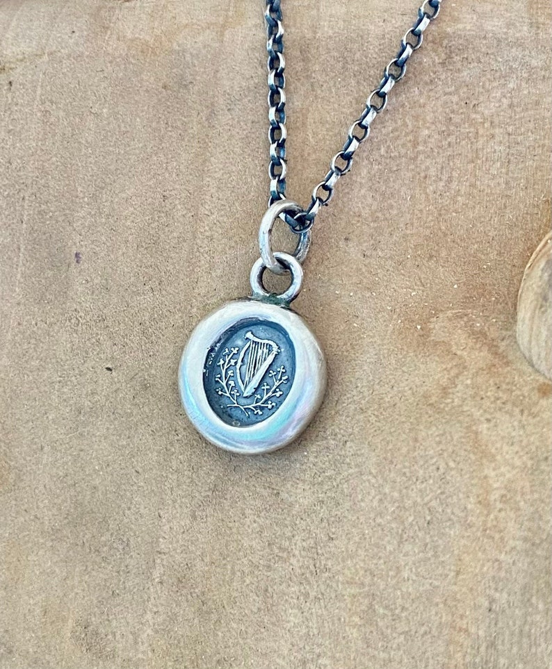 Small antique wax seal pendant.  Irish harp and shamrock.  250 year old wax seal impression. Irish interest.